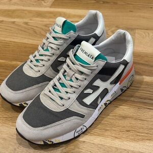Premiata Gray and Cream Sneakers with Orange Detail 
BRAND NEW